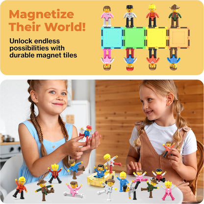 PicassoTiles Conjunto de Brinquedo Infantil com 16 Figuras de Ação de Personagens, Pacote de Expansão, Blocos de Construção Magnéticos, Brinquedo STEM para Brincar de Faz de Conta, Peças de Montar PTA08