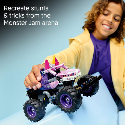 LEGO Technic Monster Jam Sparkle Smash Caminhão de Brinquedo com Mecanismo de Fricção - Kit de Modelo de Carro de Corrida com Tema de Unicórnio Rosa - Presente de Aniversário Criativo para Meninos, Meninas e Fãs a partir de 7 Anos - 42220