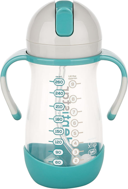 Dentistar Copo de palha 260 ml, copo reutilizável à prova de vazamentos com canudo para maiores de 6 meses, copo para bebê com canudo pesado e escova de limpeza, materiais sem BPA - hortelã