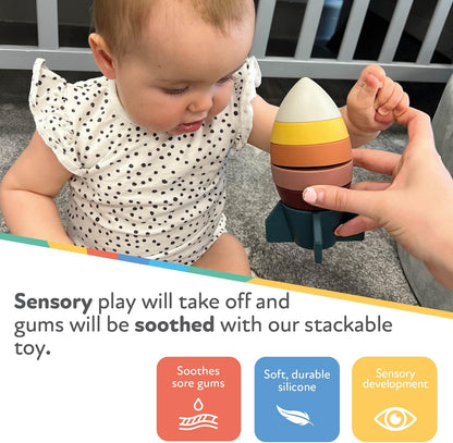 Nuby Brinquedo de dentição empilhável de foguete, multicolorido, tamanho único