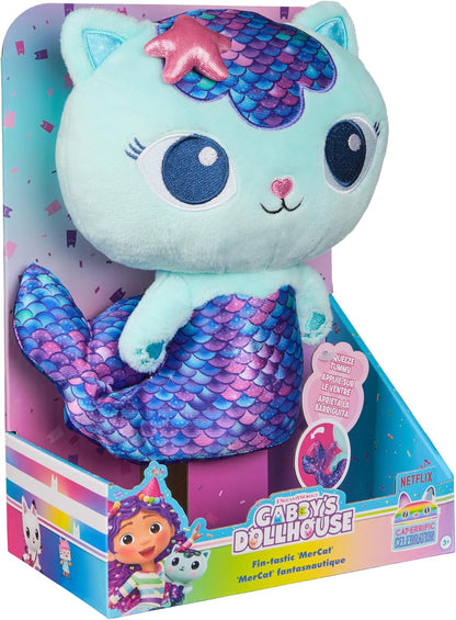 Gabby’s Dollhouse, Sereia-Gata Fin-Tastic, Brinquedo de Pelúcia Premium, Animal de Pelúcia de 25cm de Altura com Cauda de Sereia Móvel, Brinquedo Infantil para Meninas e Meninos a partir de 3 Anos