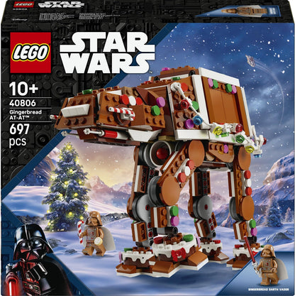 LEGO AT-AT Walker de Biscoito de Gengibre 40806 | Brinquedo para meninos e meninas a partir de 10 anos, minifigura de Darth Vader com sabre de luz, decoração festiva, presente de Natal, 697 peças