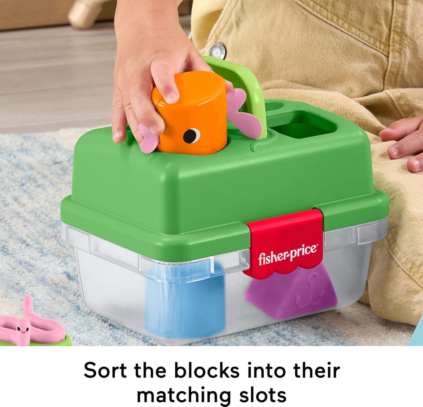 Fisher-Price Brinquedo para Bebês: Caixa de Pesca da Floresta da Amizade com Rede de Pesca e 6 Blocos para Encaixe de Formas, para Bebês a partir de 6 Meses, JLB85