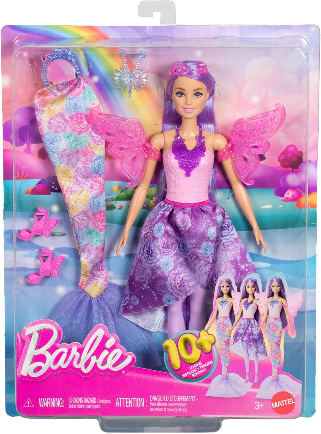 Barbie Boneca com Roupas e Acessórios, Pacote de Moda Fantasia com 8 Acessórios Incluindo Cauda de Sereia, Asas de Fada, Colares Reais, Sapatos e Mais para Mais de 10 Looks, JCP74