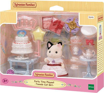 Sylvanian Families Conjunto de brincadeiras Party Time - Tuxedo Cat Girl - conjunto de brincadeiras para casa de bonecas 5646