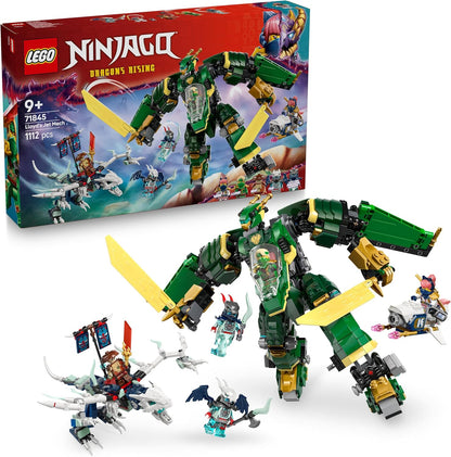 LEGO NINJAGO 2 em 1 Robô a Jato do Lloyd - Transforma-se em um Brinquedo a Jato - 5 Minifiguras, incluindo Sora e Lloyd, além de uma Motocicleta e uma Figura de Dragão - Presente para Meninos a partir de 9 Anos e Fãs de Dragons Rising - 71845