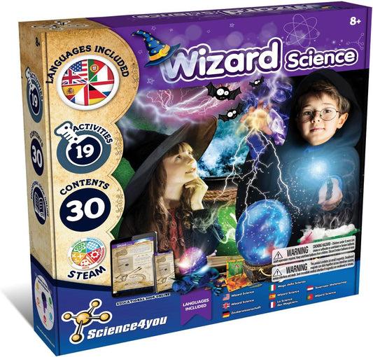 Science4you Wizard Science para crianças de 8 anos ou mais - Conjunto de mágica com 19 atividades: Faça uma bola de cristal e use seus acessórios mágicos, Jogo de mágica com varinha mágica - Kits educacionais de ciências