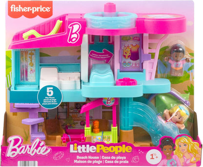 Fisher-Price Brinquedo Little People Casa de Praia da Barbie com Figuras e Acessórios para Crianças em Idade Pré-escolar a partir de 18 Meses, JCW71