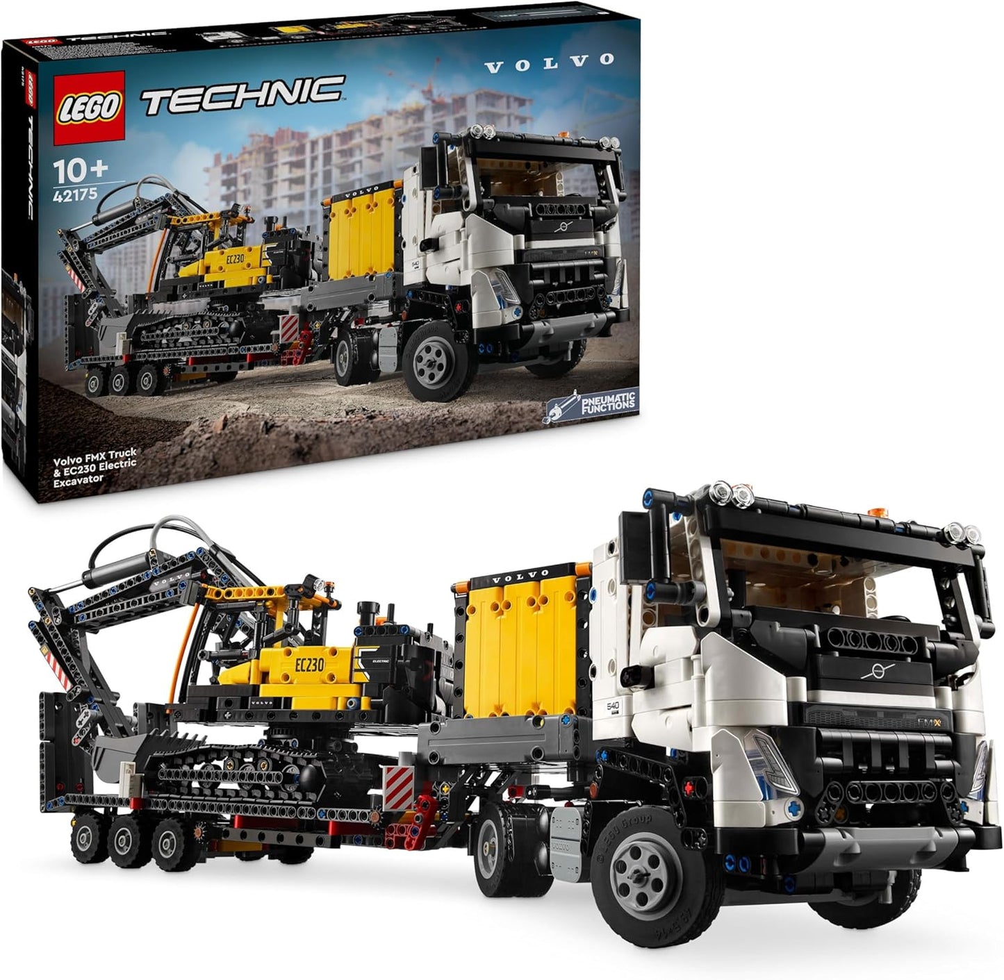 LEGO Technic Volvo FMX Truck e brinquedo de construção de escavadeira elétrica EC230 para meninos e meninas de 10 anos ou mais, conjunto de veículos de escavação, decoração de quarto, presente para crianças que amam serviços pesados