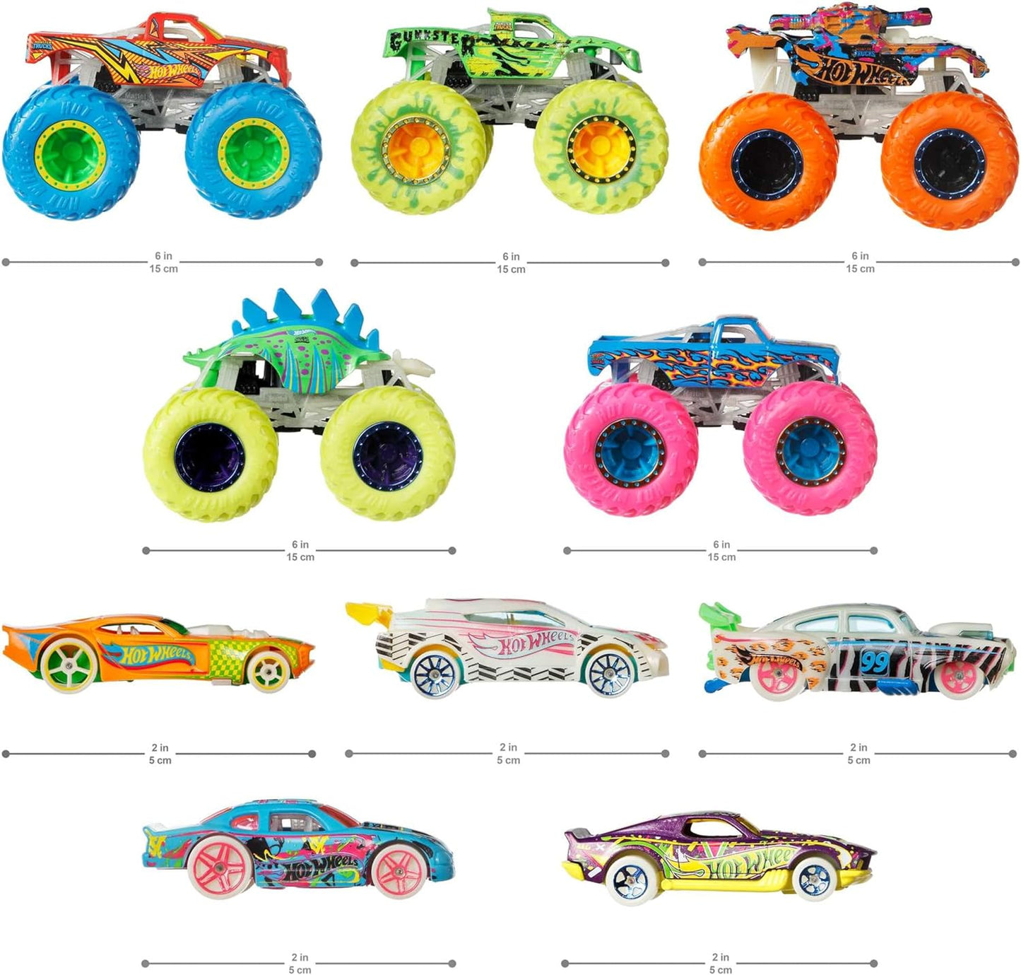 Pacote Hot Wheels Monster Trucks que brilham no escuro