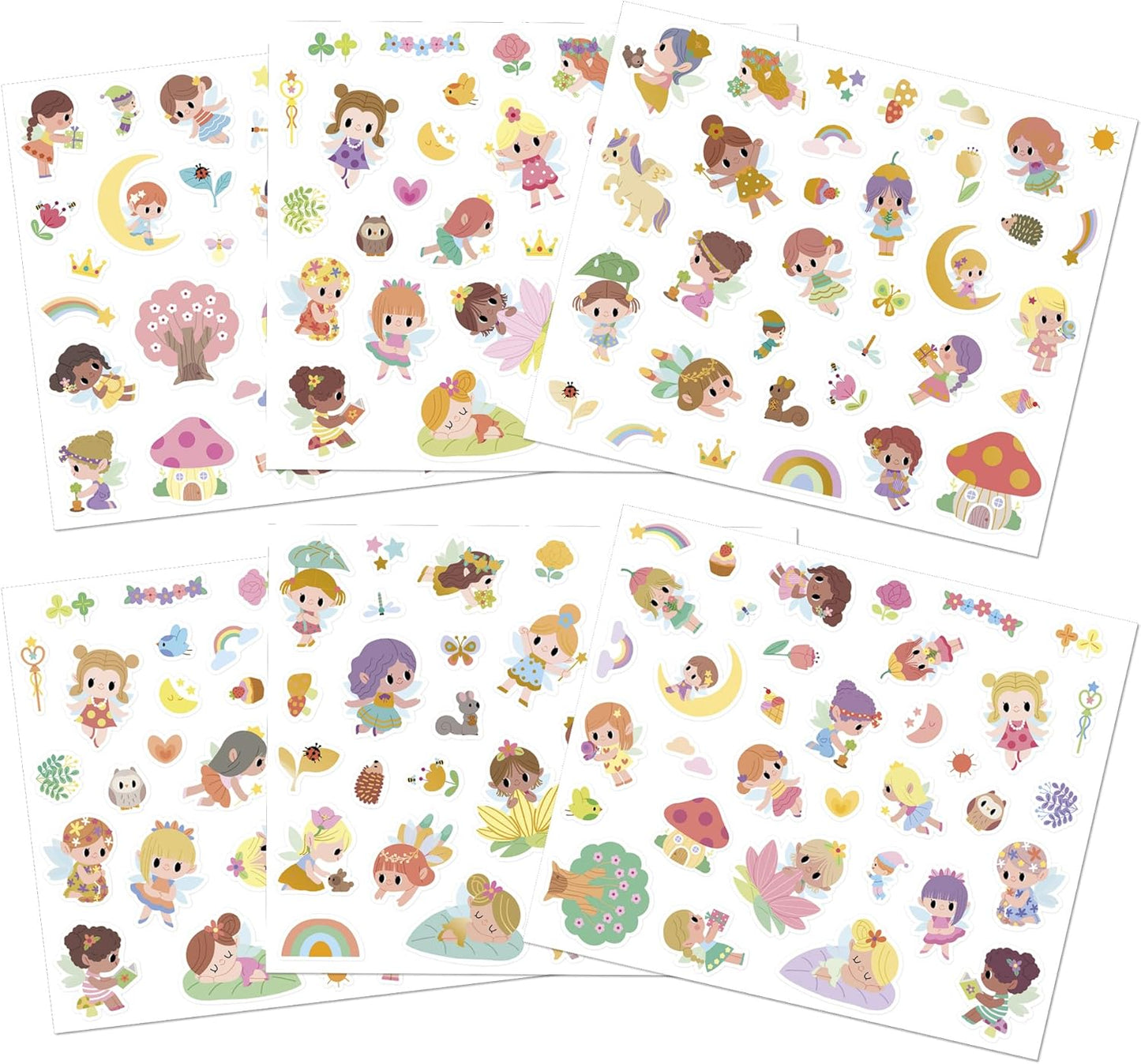 Janod - Pacote com 200 adesivos - Adesivos Autocolantes - Tema Fada - A partir de 3 anos - Lazer Criativo para Crianças - Coordenação Motora Fina e Concentração - J09195