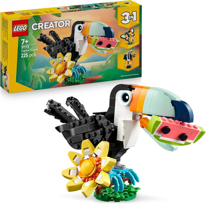 LEGO Creator 3 em 1 Animais Selvagens: Tucano Tropical com Flor - Animal de Brinquedo que se Transforma em uma Borboleta ou um Peixe Tropical - Presente Criativo para Meninas e Meninos a partir de 7 Anos - 31173