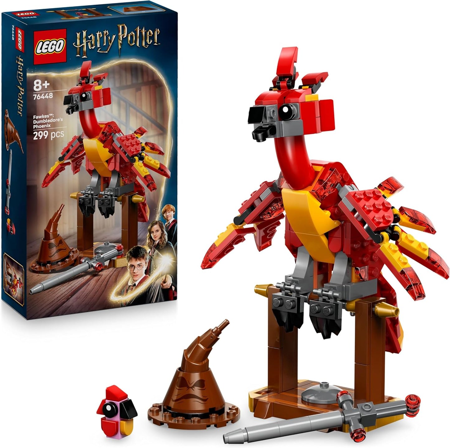 LEGO Harry Potter Fawkes: Fênix de Dumbledore - Brinquedo para Brincar e Exibir - Inclui Chapéu Seletor e Espada de Gryffindor - Presente de Aniversário para Meninas e Meninos a partir de 8 Anos - 76448