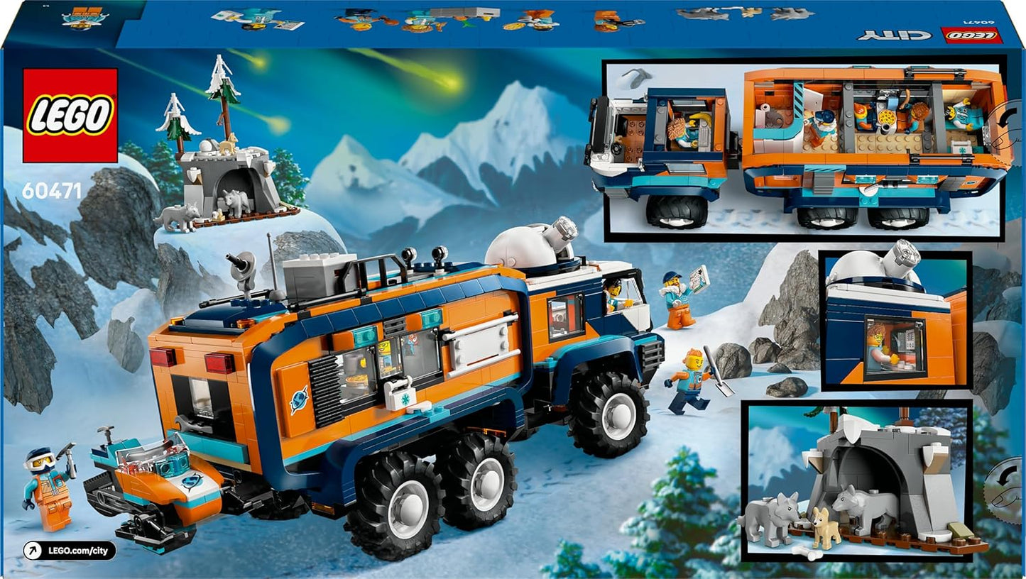 LEGO City Arctic Explorer Science Lab Truck Toy - Veículo de exploração com direção e suspensão - inclui uma scooter de neve, 5 minifiguras e 3 figuras de animais lobo - Presente para meninos a partir de 8 anos - 60471