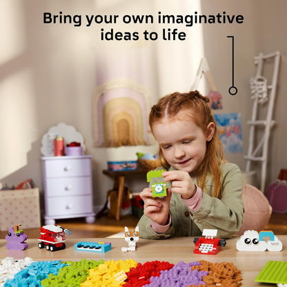 LEGO Classic Caixa Criativa de Construção e Brincadeira - Conjunto de Peças Coloridas - Construa uma Casa, um Caminhão de Bombeiros, um Teclado de Piano, Nuvens e um Arco-Íris - Kit de Artes e Ofícios para Meninos e Meninas a partir de 5 Anos - 11044