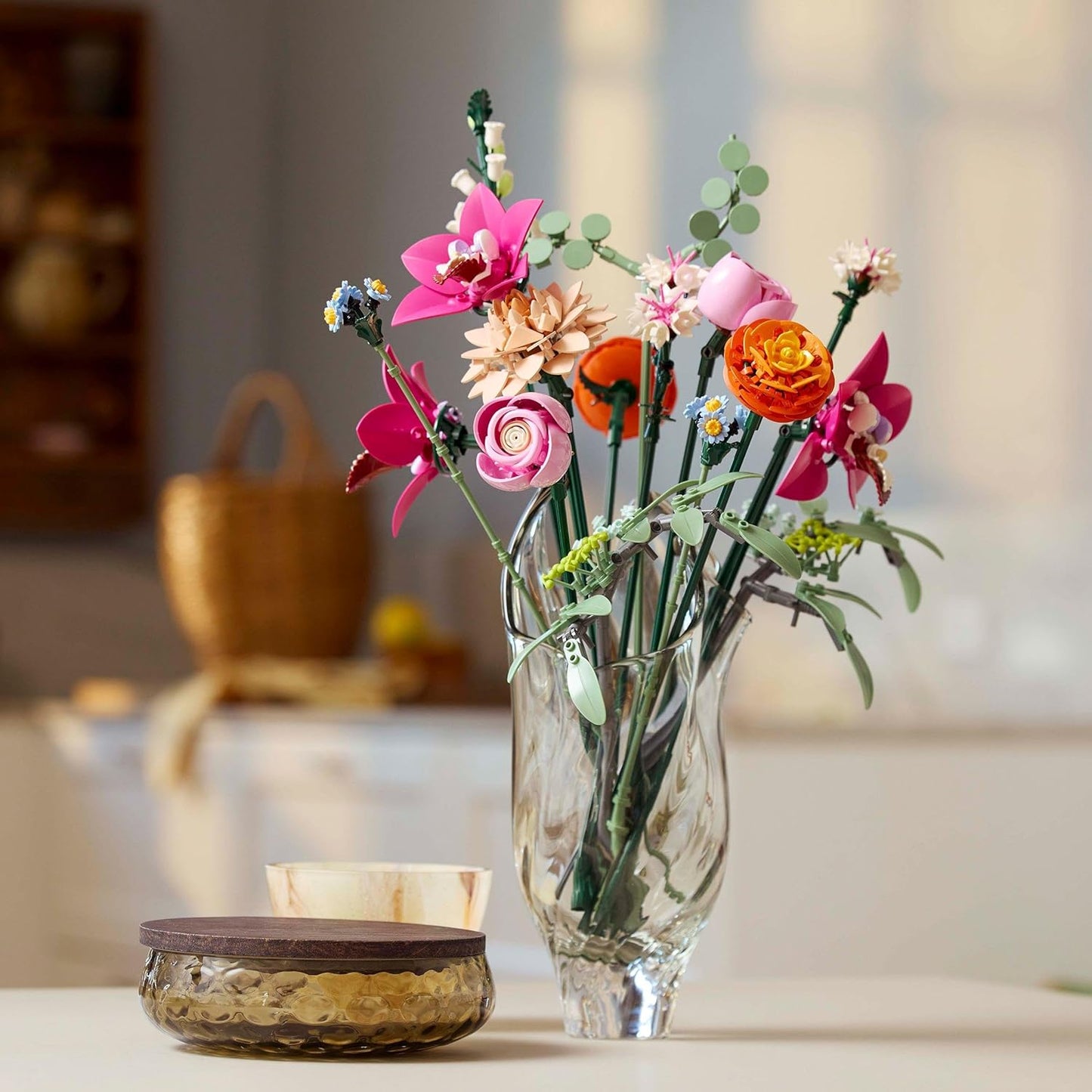 LEGO Botanicals Pretty Pink Flower Bouquet Set for Adults - Floral Home Decor Building Kit with Artificial Roses, Daisies, Cornflowers & Elderflowers - Gift