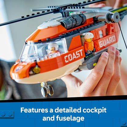 LEGO City Helicóptero da Guarda Costeira - Kit de Modelo de Veículo de Emergência com Portas Deslizantes, Guincho, 4 Minifiguras e Figura de Tubarão - Presente de Aniversário para Meninos a partir de 7 Anos - 60503