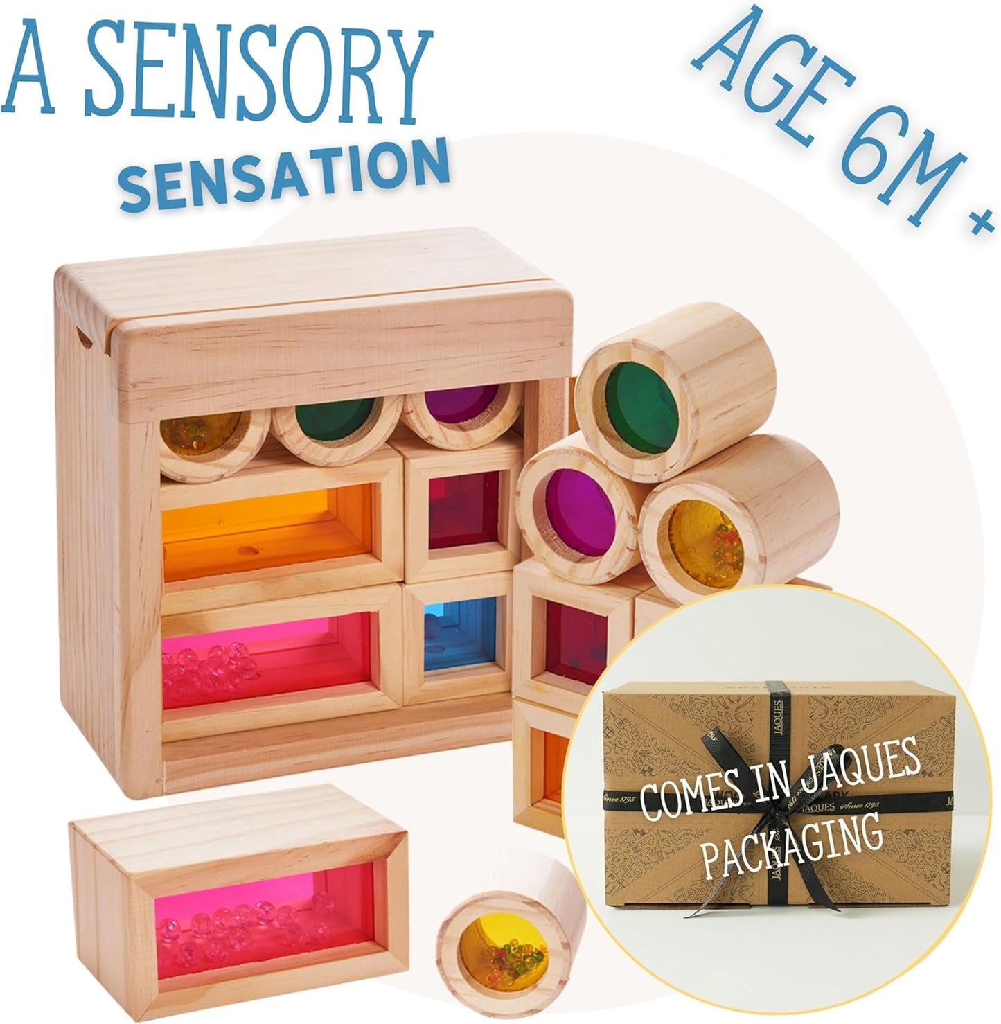 Jaques of London Blocos de Madeira | Brinquedos Sensoriais para Bebês | Brinquedos Sonoros | Brinquedos de Madeira | Sensorial para Bebês | Desde 1795