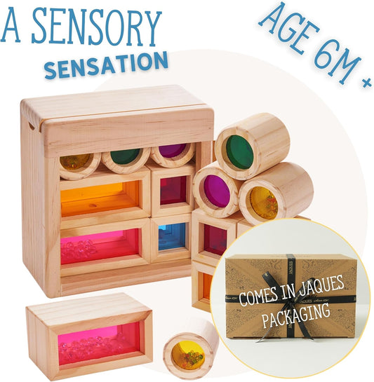 Jaques of London Blocos de Madeira | Brinquedos Sensoriais para Bebês | Brinquedos Sonoros | Brinquedos de Madeira | Sensorial para Bebês | Desde 1795