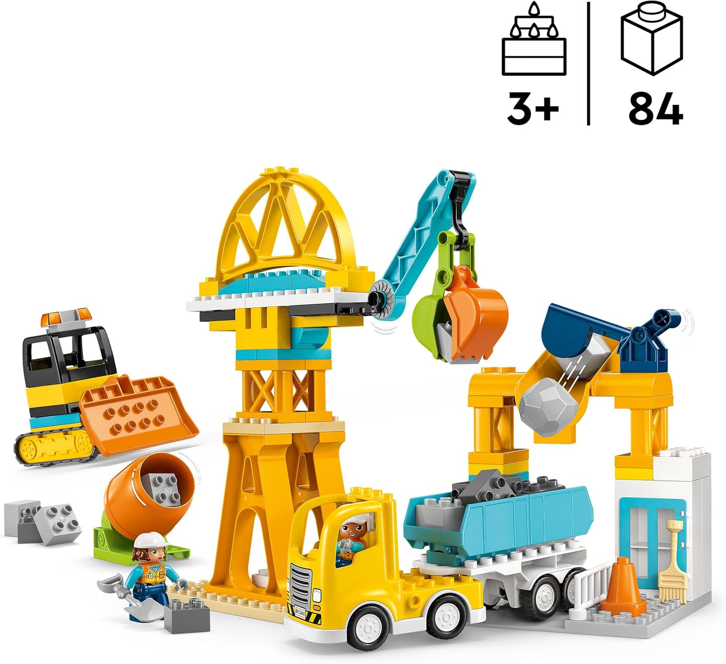 LEGO DUPLO 3 em 1 Canteiro de Obras e Veículos - Brinquedo Educativo para Desenvolvimento da Coordenação Motora Fina de Crianças Pequenas - Inclui Caminhões, Guindastes e Escavadeiras - Presente de Aniversário para Meninos e Meninas