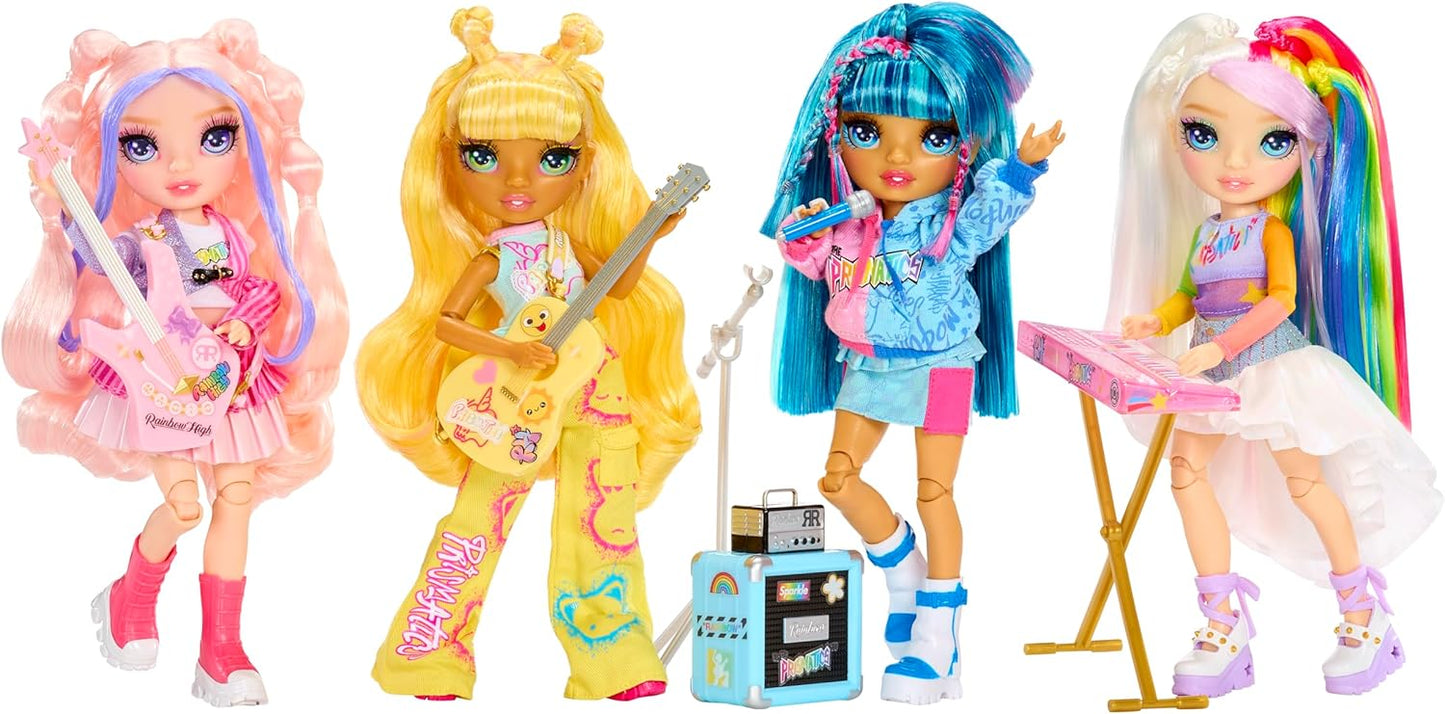 Rainbow High Junior High Rock Band - Skyler, Azul - Boneca Fashion de 23cm com Microfone, Suporte de Microfone e Amplificador, Personalizável com Adesivos, Articulada, Brinquedo Fofo para Crianças a partir de 4 Anos