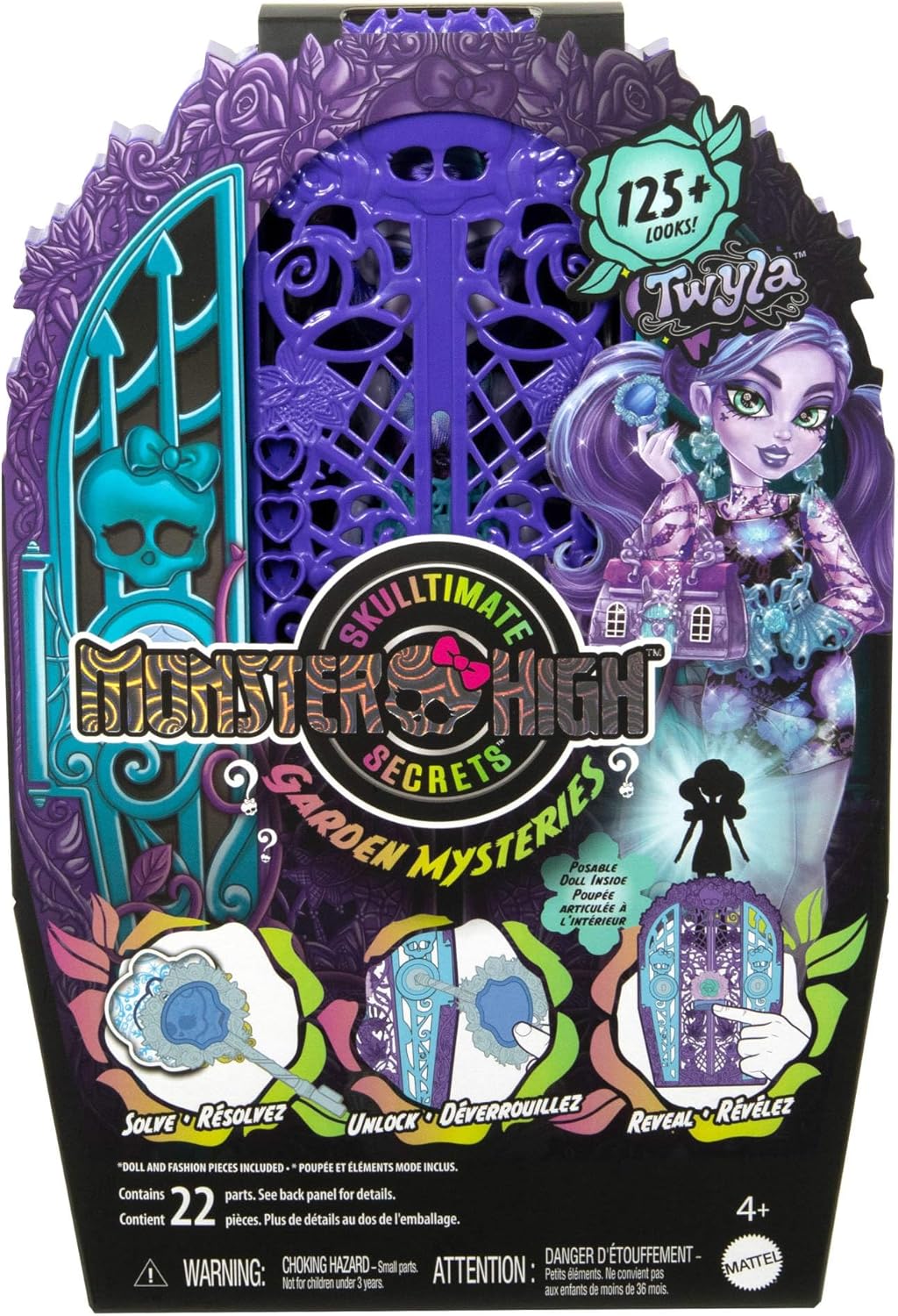 Monster High Boneca e acessórios Skulltimate Secrets, Garden Mysteries Twyla com guarda-roupa revelador e mais de 19 surpresas para festa do chá, como roupas, HYT74
