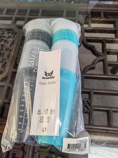 Herobility Mamadeiras anticólicas 340ml - Pacote com 4 mamadeiras de plástico, fluxo lento, bico em formato de seio para bebês amamentados - Multicores: branco, cinza, azul-ferro e azul