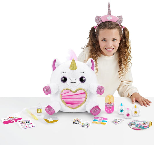 Rainbocorns Unicorn Rescue Surprise, DJ - Pelúcia colecionável - Ovo gigante, mais de 25 surpresas dentro, 35 cm, bicho de pelúcia fofinho, anéis, adesivos, acessórios vestíveis (DJ Unicorn)