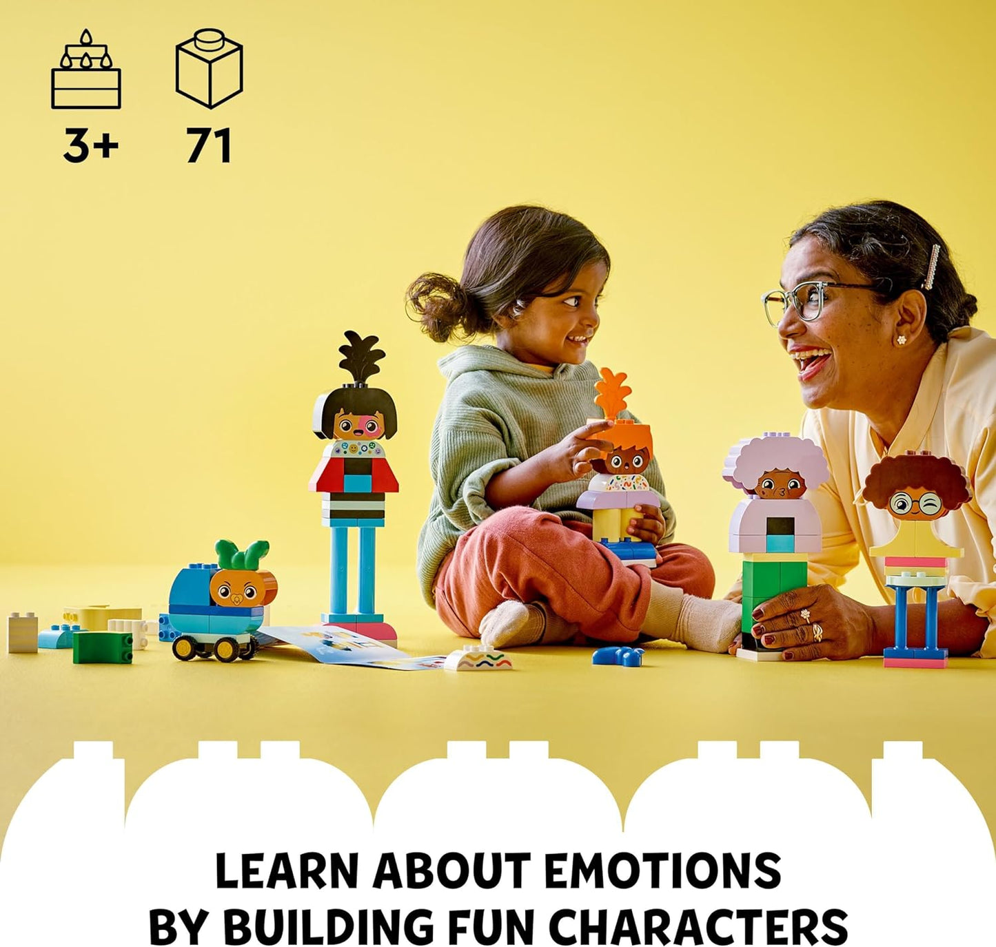 LEGO DUPLO Town Pessoas edificáveis com grandes emoções Brinquedos de aprendizagem para crianças para meninos e meninas de 3 anos ou mais, 5 personagens com 10 rostos de dramatização, 71 peças para diversão personalizável, ideia de presente 10423