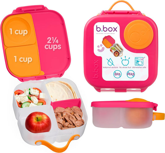b.box Lancheira Mini | Caixa Bento com 3 Compartimentos (2 à Prova de Vazamentos) | Ideal para Lanches e Lanches de Crianças | Comporta uma Fruta Inteira | Livre de BPA