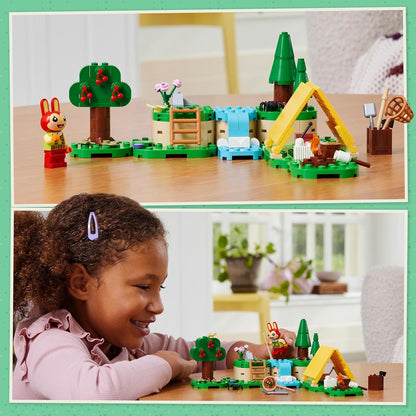 LEGO Brinquedo criativo montável para atividades ao ar livre de Animal Crossing Bunnie para crianças, meninas e meninos de mais de 6 anos, com barraca e minifigura de coelho do videogame, ideia de presente de aniversário 77047