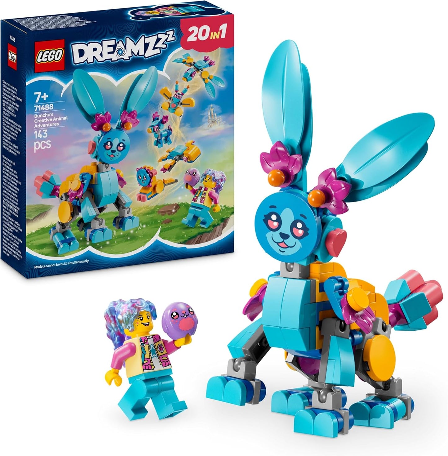 LEGO Conjunto de aventuras criativas de animais DREAMZzz Bunchu, figura de coelho reconstrói em 19 brinquedos de animais diferentes, incluindo leão, elefante, pássaro e tartaruga, presente para meninas e meninos de 7 anos ou mais