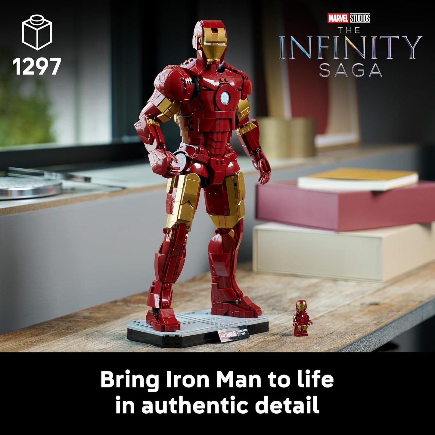 LEGO | Marvel Iron Man Mark 3 Collector's Edition Figure - Kit de Modelo de Exibição dos Vingadores para Adultos - Inclui Minifigura e Reator Arc - Presente Colecionável para Fãs - 76344