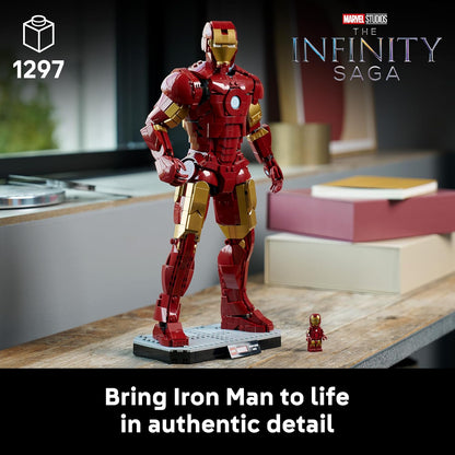 LEGO | Marvel Iron Man Mark 3 Collector's Edition Figure - Kit de Modelo de Exibição dos Vingadores para Adultos - Inclui Minifigura e Reator Arc - Presente Colecionável para Fãs - 76344