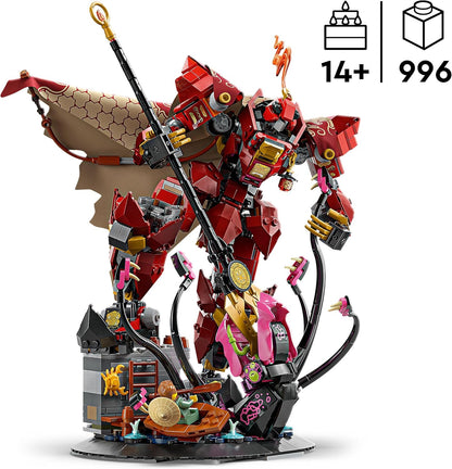 LEGO Ninjago - O Cavaleiro de Fogo Conjunto de Construção Monstruoso com uma Figura Articulável, 2 Minifiguras e um Monstro Marinho em um Suporte de Exposição Presente de Aniversário para Meninos e Adolescentes com Mais de 14 Anos - 71846