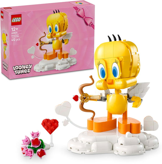 LEGO Sweetheart Tweety Bird - Brinquedo para brincar e exibir, modelo Looney Tunes com acessórios, incluindo um buquê de flores, coração, laço do Cupido e suporte em forma de nuvem - Presente para meninas e adolescentes a partir de 12 anos - 40824