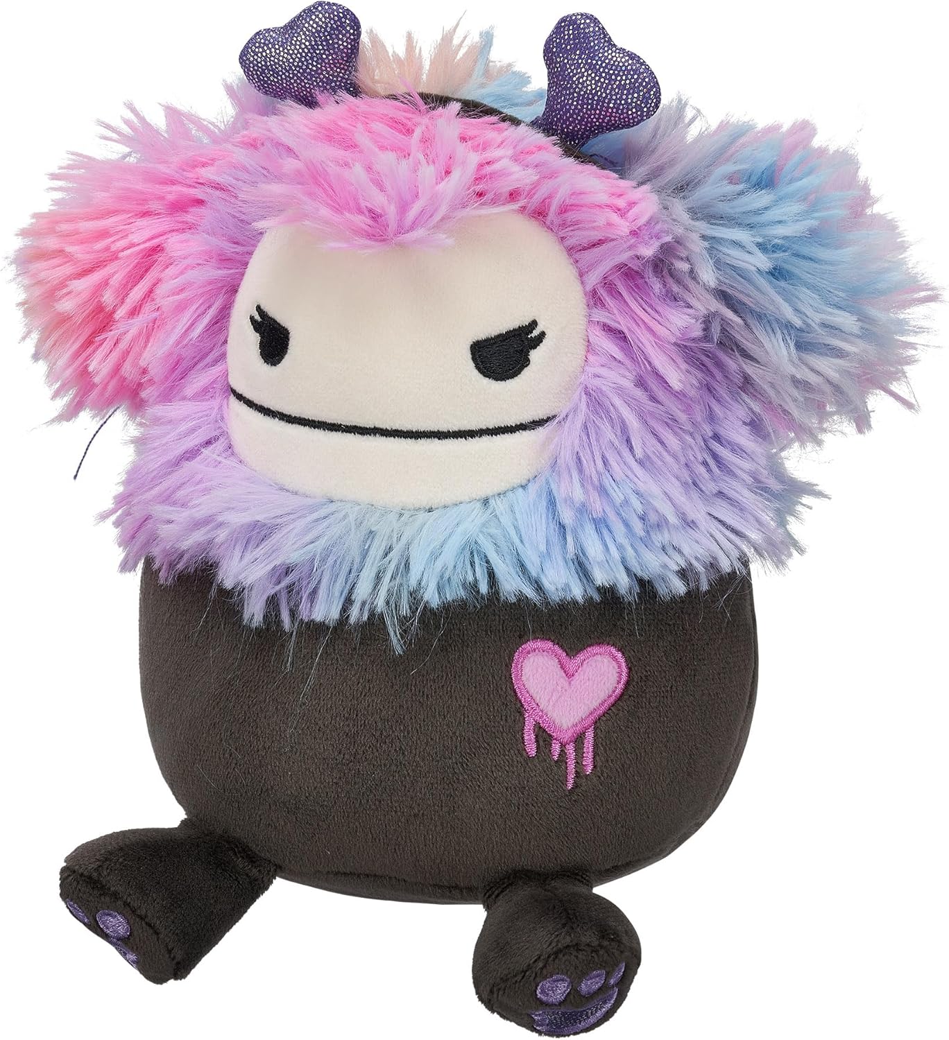 Squishmallows Original 7,5 polegadas Frumpy the Goth Black Bigfoot usando faixa de cabeça de coração de pelúcia para dia dos namorados