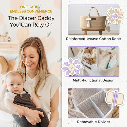 Organizador de fraldas Yunioo, carrinho de bebê, bolsa portátil para troca de fraldas, cesto de armazenamento para berçário com alças resistentes, divisórias removíveis, ideal para presentes de chá de bebê e itens essenciais para recém-nascidos