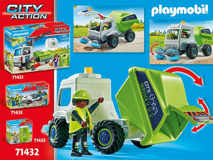 Playmobil 71432 Varredor de estradas para vida urbana, brinquedo educacional para limpeza de cidades, dramatização imaginativa, conjuntos de jogos adequados para crianças de 4 anos ou mais