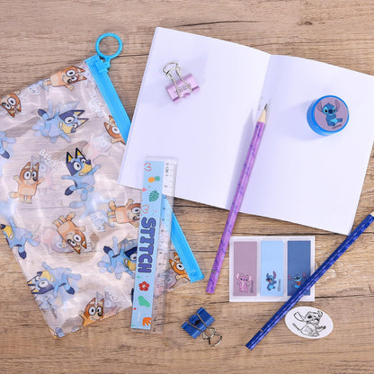 Bluey  9 peças transparente preenchido lápis estojo conjunto de papelaria à prova d'água meninos meninas crianças crianças escola viagem exame