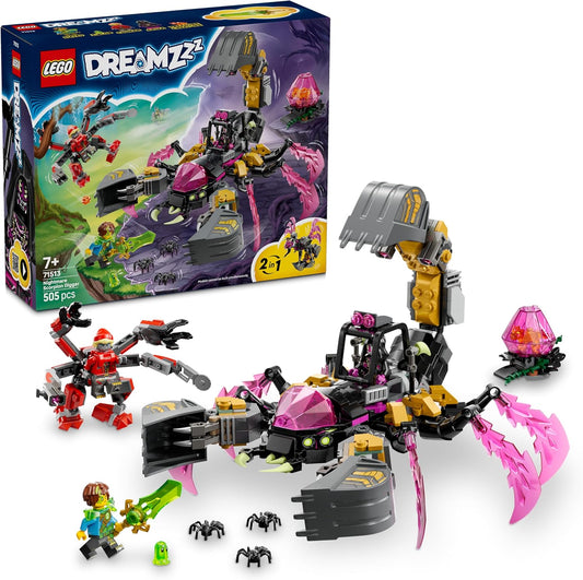 LEGO DREAMZzz 2 em 1 Escavadeira Escorpião Pesadelo - Transforma-se em uma figura de Vespa - Inclui 3 minifiguras e uma criatura colecionável laranja do tesouro - Presente para meninos a partir de 7 anos - 71513