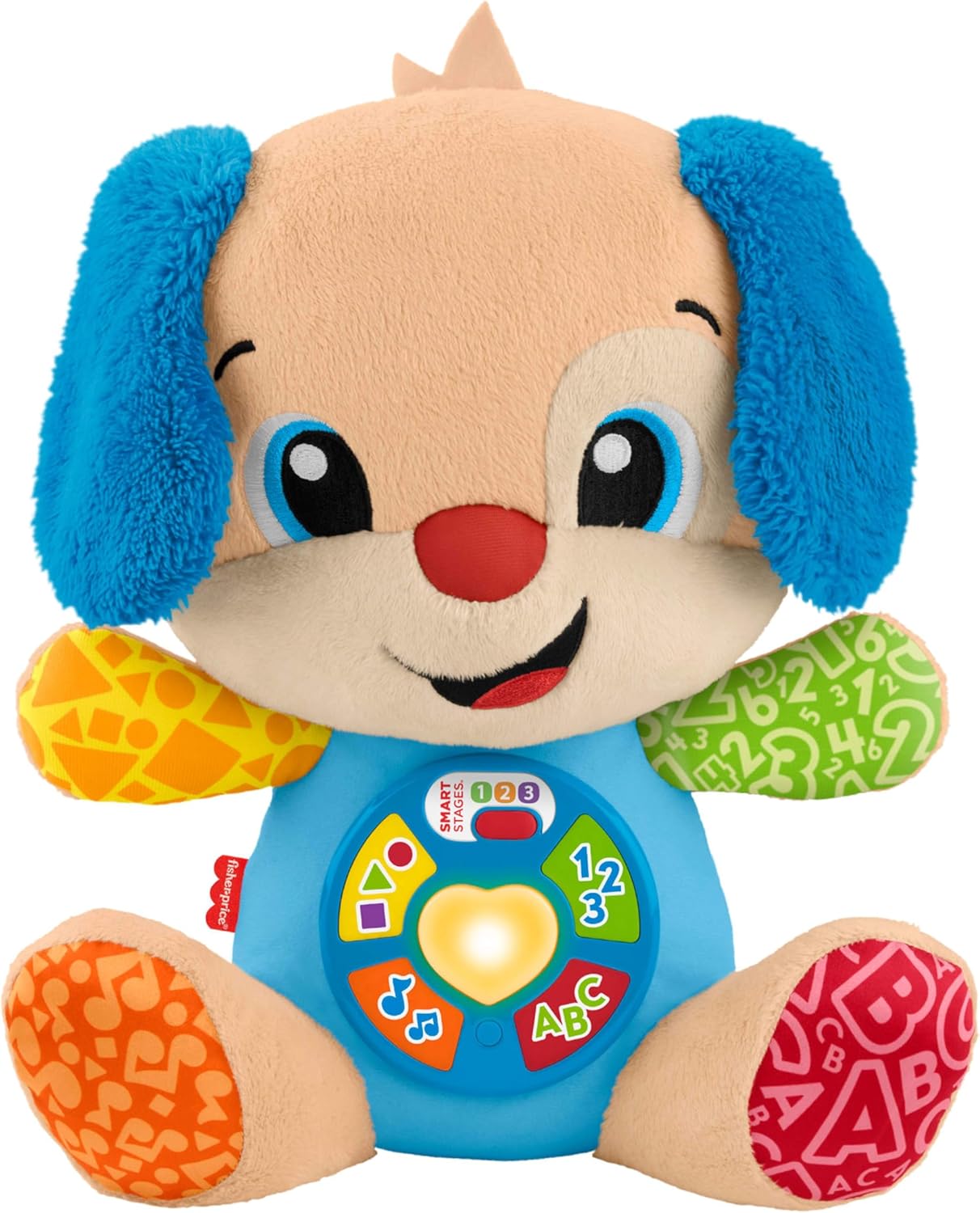 Brinquedo Educativo Fisher-Price Baby Laugh & Learn Smart Stages Cachorrinho de Pelúcia Musical com Estágios Inteligentes para Bebês a partir de 6 Meses, Versão Multilíngue: Holandês, Inglês, Francês, Alemão, Italiano, JFD20
