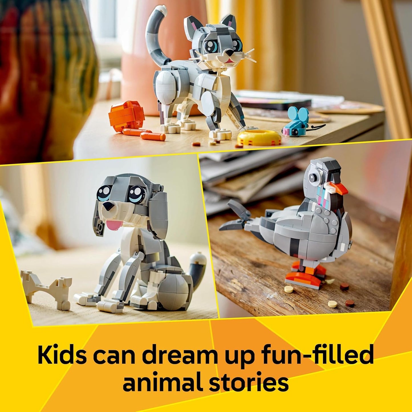 LEGO Brinquedo lúdico de gato Creator 3 em 1 - Transforma-se em uma figura de pombo ou cachorro de estimação - Conjunto de construção de animais para crianças, meninas e meninos com mais de 8 anos - Presente de aniversário criativo