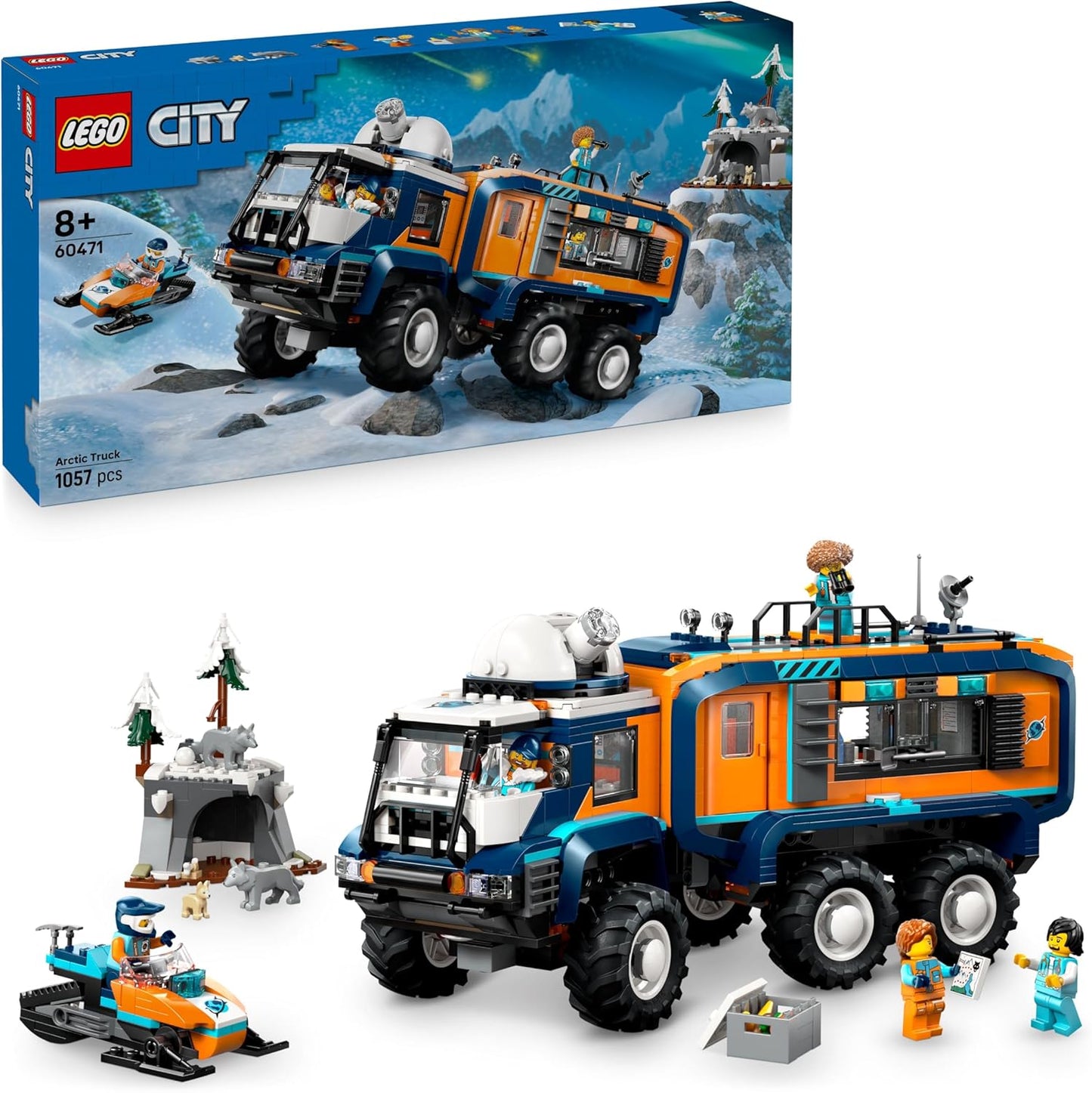 LEGO City Arctic Explorer Science Lab Truck Toy - Veículo de exploração com direção e suspensão - inclui uma scooter de neve, 5 minifiguras e 3 figuras de animais lobo - Presente para meninos a partir de 8 anos - 60471