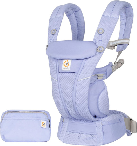 Ergobaby Porta-bebês Omni Breeze para recém-nascidos, do nascimento aos 20,4 kg, 4 posições, malha SoftFlex, posição ergonômica de transporte para frente e para trás do bebê, azul lavanda