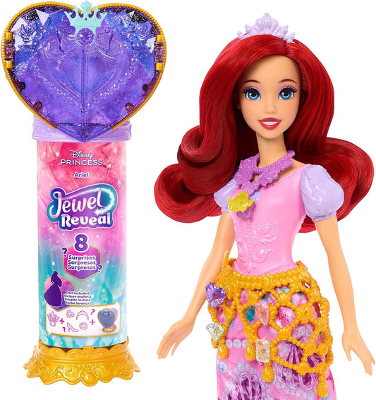 Mattel Boneca Disney Princess Ariel Surprise Fashion e Acessórios | 8 Surpresas, incluindo caixa com joia em formato de coração, anel para a criança e 9 peças para brincar; inspirada no filme A Pequena Sereia, JHL49
