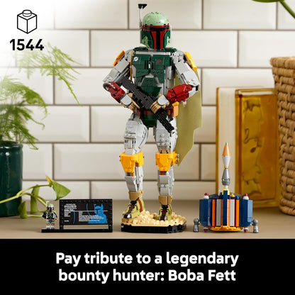 LEGO Star Wars 75455 Figura do Boba Fett – Kit de modelo para adultos, inclui armadura de Beskar, blaster e minifigura de caçador de recompensas – Decoração para prateleira ou mesa – Presente para fãs de O Retorno de Jedi