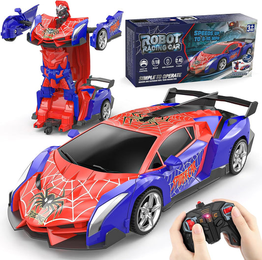 Carro Robô Aranha com Controle Remoto, Carro RC Transformável 1:18 2.4GHz, Brinquedo de Corrida para Crianças de 3 a 10 Anos - Presente Ideal para o Natal e Aniversário