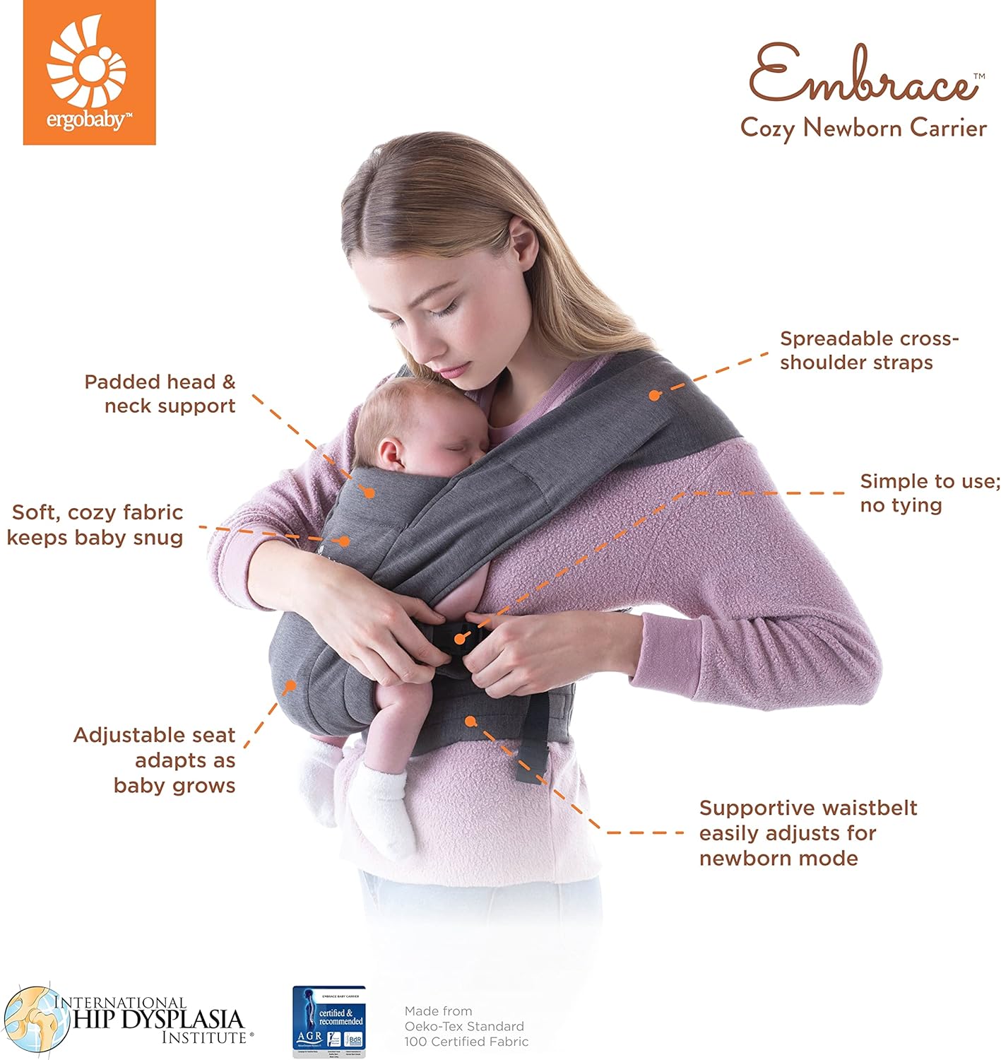 Ergobaby  Abrace porta-bebês para recém-nascidos desde o nascimento com apoio de cabeça, extramacio e ergonômico, verde-oliva macio