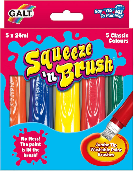 Galt Toys, Squeeze 'n Brush - Cinco cores clássicas, canetas de tinta com ponta de pincel, para crianças a partir de 3 anos